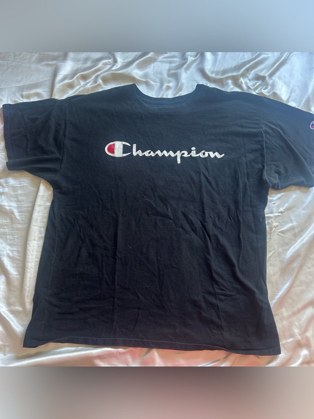 Champion Black Short Sleeve Script Logo Tee